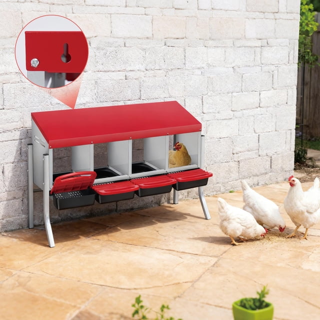 EDTara Metal Chicken Nesting Box Provides Sturdy Galvanized Steel Build and a Convenient Removable Roll-Out Tray, Ensuring Easy Egg Gathering and Cleaning for Backyard or Farm Poultry Setups