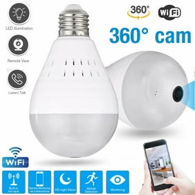 360 Panoramic View WiFi IP Bulb Camera, FishEye Lens 360 Degree 3D VR View, Home Security CCTV Wirelss Cam, Night Vision Motion Detection,