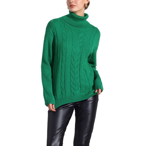 Suéteres de punto de cable de INSPIRE CHIC para mujer con diseño asimétrico y cuello alto de manga larga