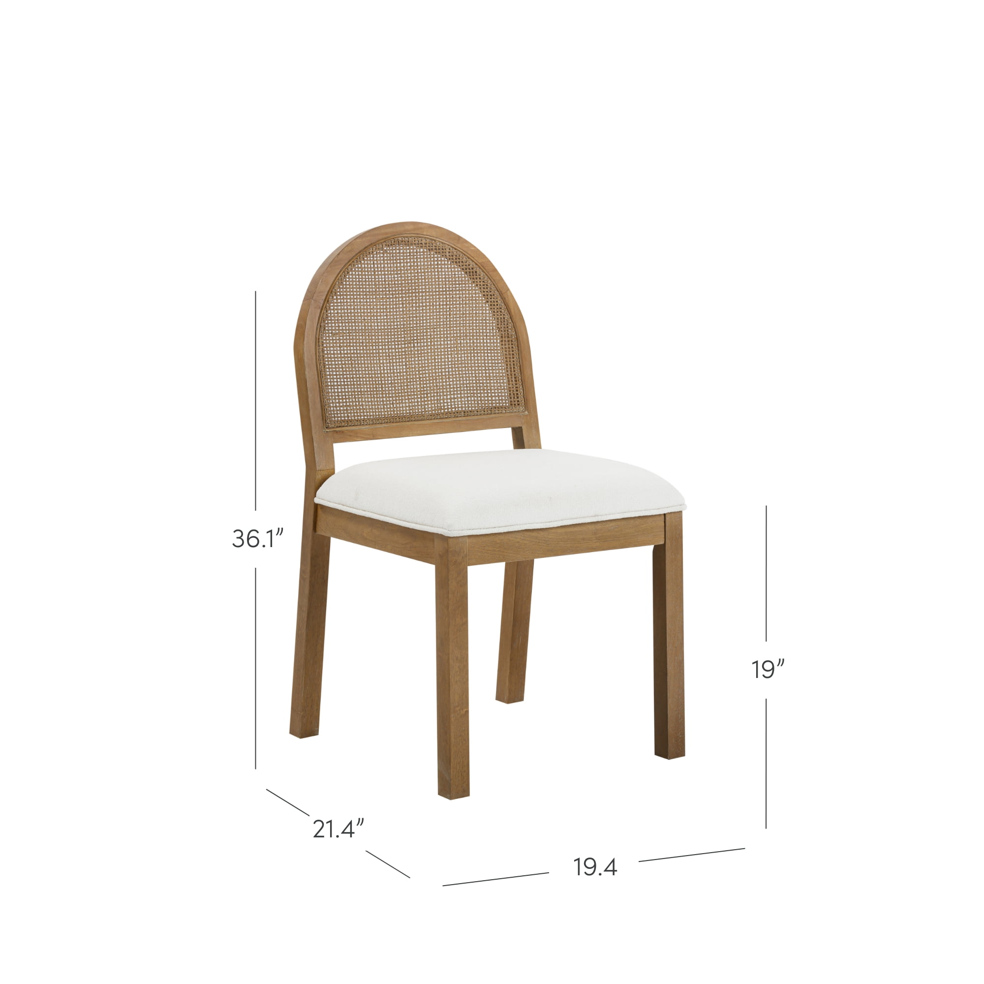 Nathan James Bailey 19 in. Boucle Dining Chair, Upholstered Side Chair with Natural Woven Rattan Back and Solid Wood Legs, Light Brown
