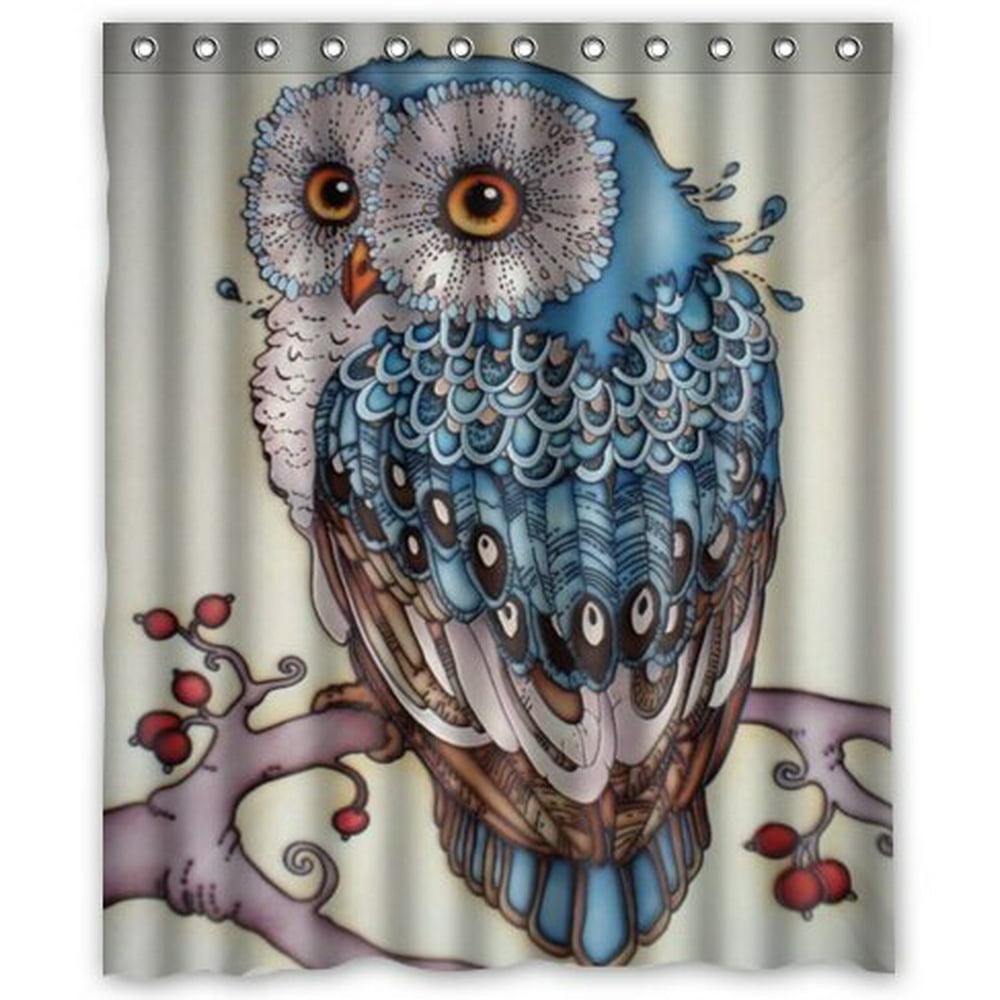 GreenDecor Owl Diy Wise Owl Waterproof Shower Curtain Set with Hooks