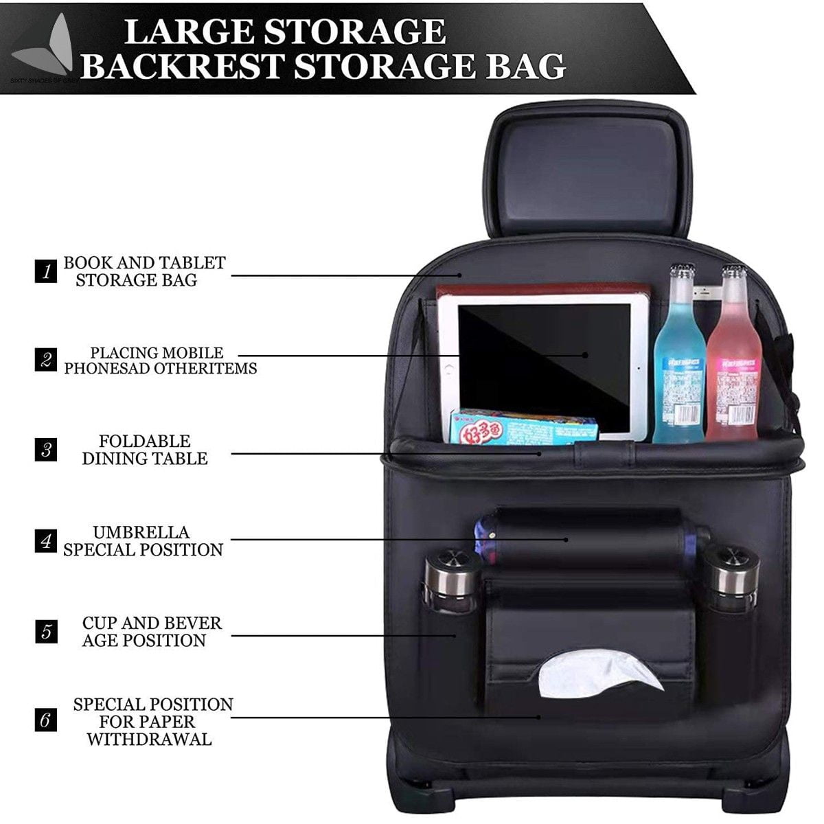 PULLIMORE Car Backseat Organizer with Foldable Tablet Holder, PU Leather Car Storage Protectors Seat Kick Mats Cup Holder Car Universal Use Covers (Black)