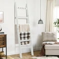 thumbnail image 2 of 6-Tier Blanket Ladder for Living Room and Bedroom,5.4 Ft Wall Leaning Quilt Rack with Hooks,Rustic Decorative Farmhouse Blanket Storage,Stylish Ladder Holder,Easy to Assemble,White, 2 of 16