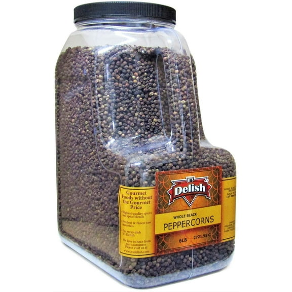 Gourmet Whole Black Peppercorns by It's Delish - 6 LBS Gallon Size Jug - Whole Black Pepper Restaurant Size Container - Premium Dried Peppercorns for Grinder Refill - All Natural, Kosher & Fresh
