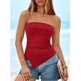 thumbnail image 5 of PRETTYGARDEN Tube Tops for Women Summer Strapless Asymmetrical Ruched Bandeau Shirts Trendy Spring Going Out Outfits, 5 of 10