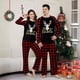 thumbnail image 3 of Conjunto de pijamas familiares navideños para estar en casa, cuello redondo, cuadros rojos y negros, estampado de ciervos y manga larga, 3 of 5