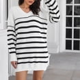 thumbnail image 7 of Lovskoo Sweater Dress for Women Knit Dress Loose Comfortable V-Neck Stripe Sweater Dress White, 7 of 7