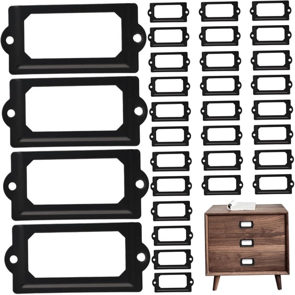 Metal Label Holders, Black, 70x33mm (32 PCS) - For Shelves, Drawers, File Cabinets(DSF)