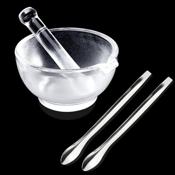 FOUR E's Scientific Glass Mortar and Pestle Bowl Set with 2 Stainless Steel Spoon, Mixer and Grinder for Medicine, Laboratory Supplies