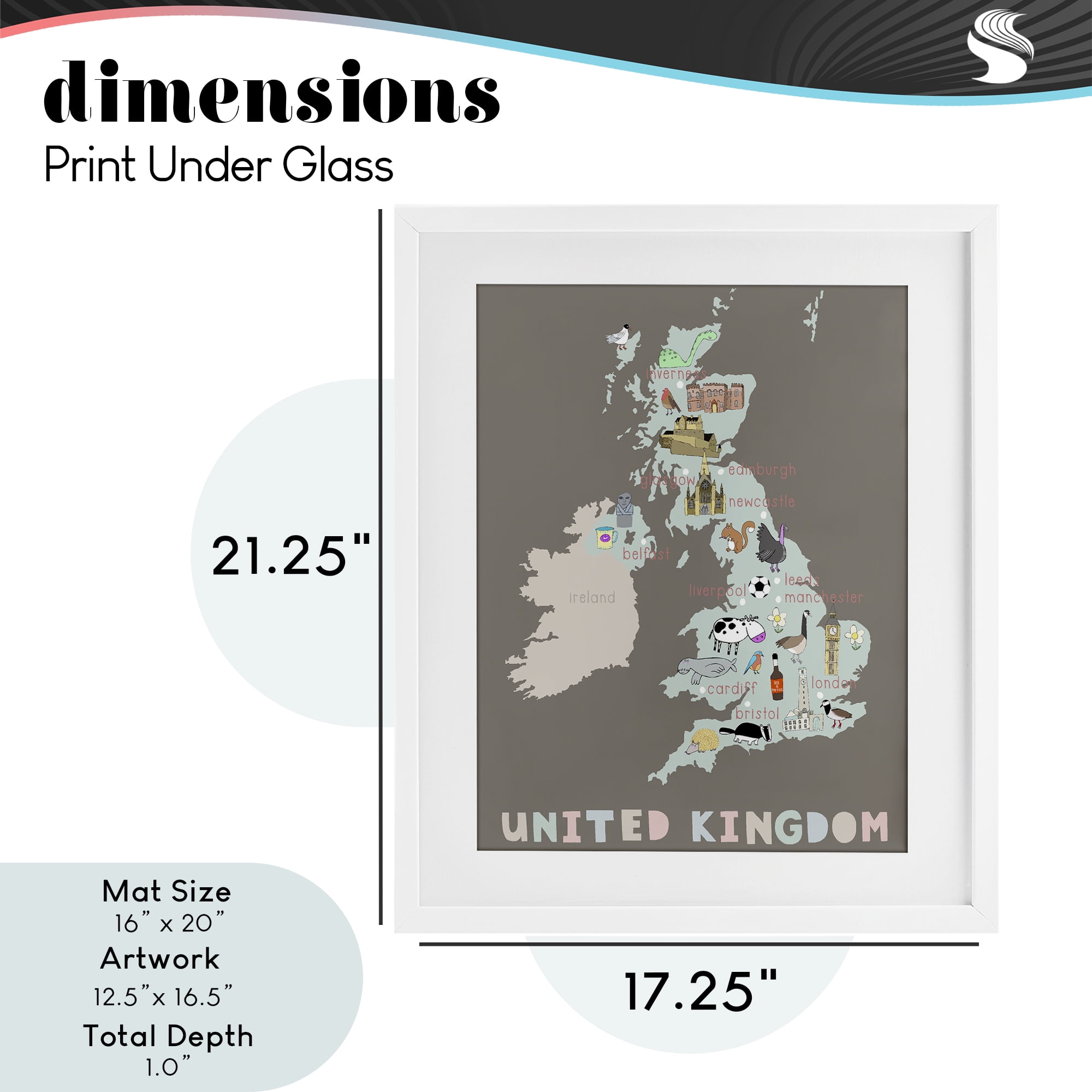 Kid's Map of United Kingdom White Framed Print Under Glass, design by Carla Daly