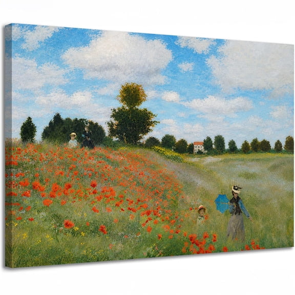 Monet Style Poppy Field Canvas Wall Art Inspired by Claude Monet Floral Landscape Impressionist Painting for Home, Office, Living Room, Bedroom Wall Decor