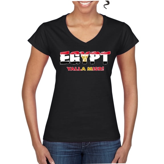 Wild Bobby Egypt Flag Pride Graphic Yalla Misr Eagle of Saladin | Unisex Novelty Graphic T-Shirt | Soccer Football Fan Gift for Men Women Standard V-Neck Tee