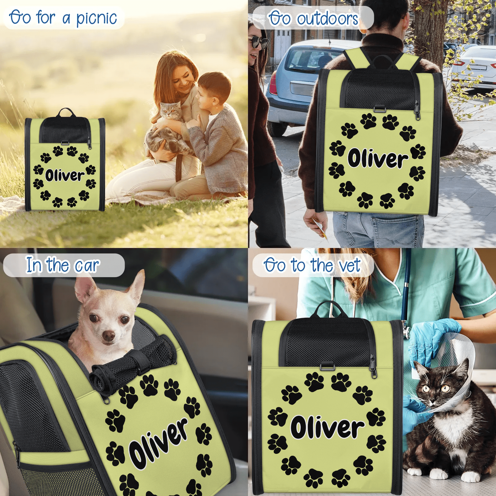 Custom Name Cat Carrier Backpack,Peresonalized Pet Backpack for Small Dogs & Cats Under 13lbs,Ventilated Pet Backpack Bag for Camping Biking Hiking Travel