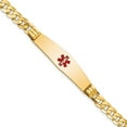 thumbnail image 5 of 14K Yellow Gold Medical Soft Diamond Shape Red Enamel Curb Link ID Bracecet, 5 of 6