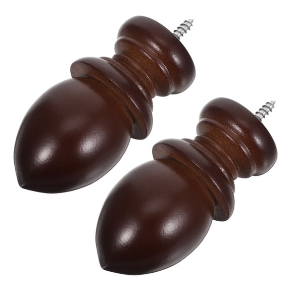 LITINKIMI 2Pcs Coffee Wood Curtain Rod Finials Decorative Wooden End Caps for Drapery Rods