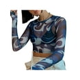 thumbnail image 1 of Douhoow Fashion Women Crop Tops Mesh Sheer Print Round Neck Long Sleeve T-Shirt Harajuku Tops, 1 of 9