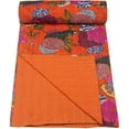 thumbnail image 2 of Vinsan International Handmade Kantha Quilts Cottage Throw Blanket Bohemian Bed Cover, Orange, Crib size 36"x 54", 2 of 4