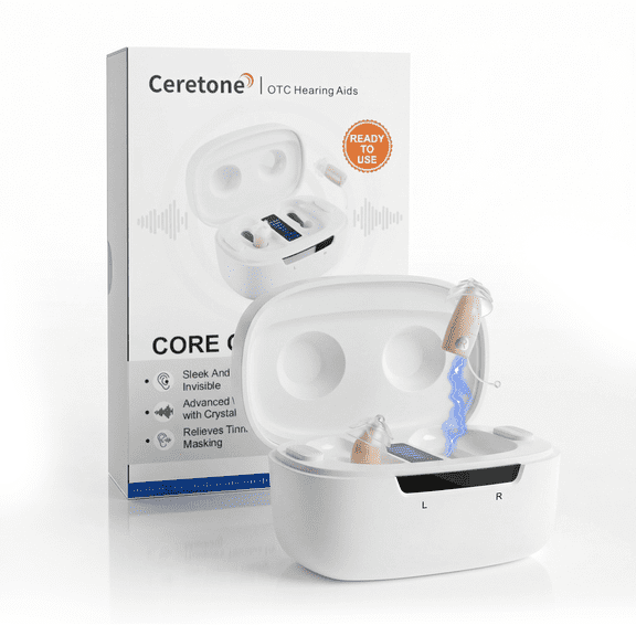 Ceretone Core One Pro OTC IIC Rechargeable Hearing Aids, Virtually Invisible, Beige