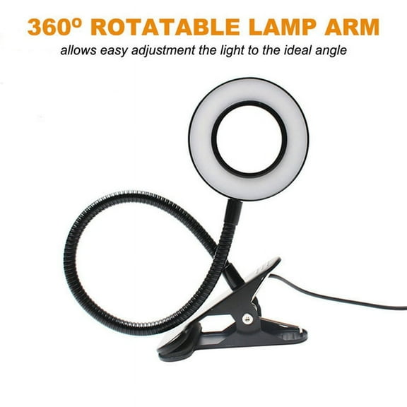 48 LED Desk Lamp Clip on Desk Lamp 360°Flexible Reading Table Light Eye-Caring USB Clamp Lamp for Bed Desk Workbench-A