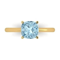 2 ctw Solitaire Anniversary Ring for Women | Cushion Cut Natural Aquamarine | Hyperallergenic Solid 18K Yellow Gold