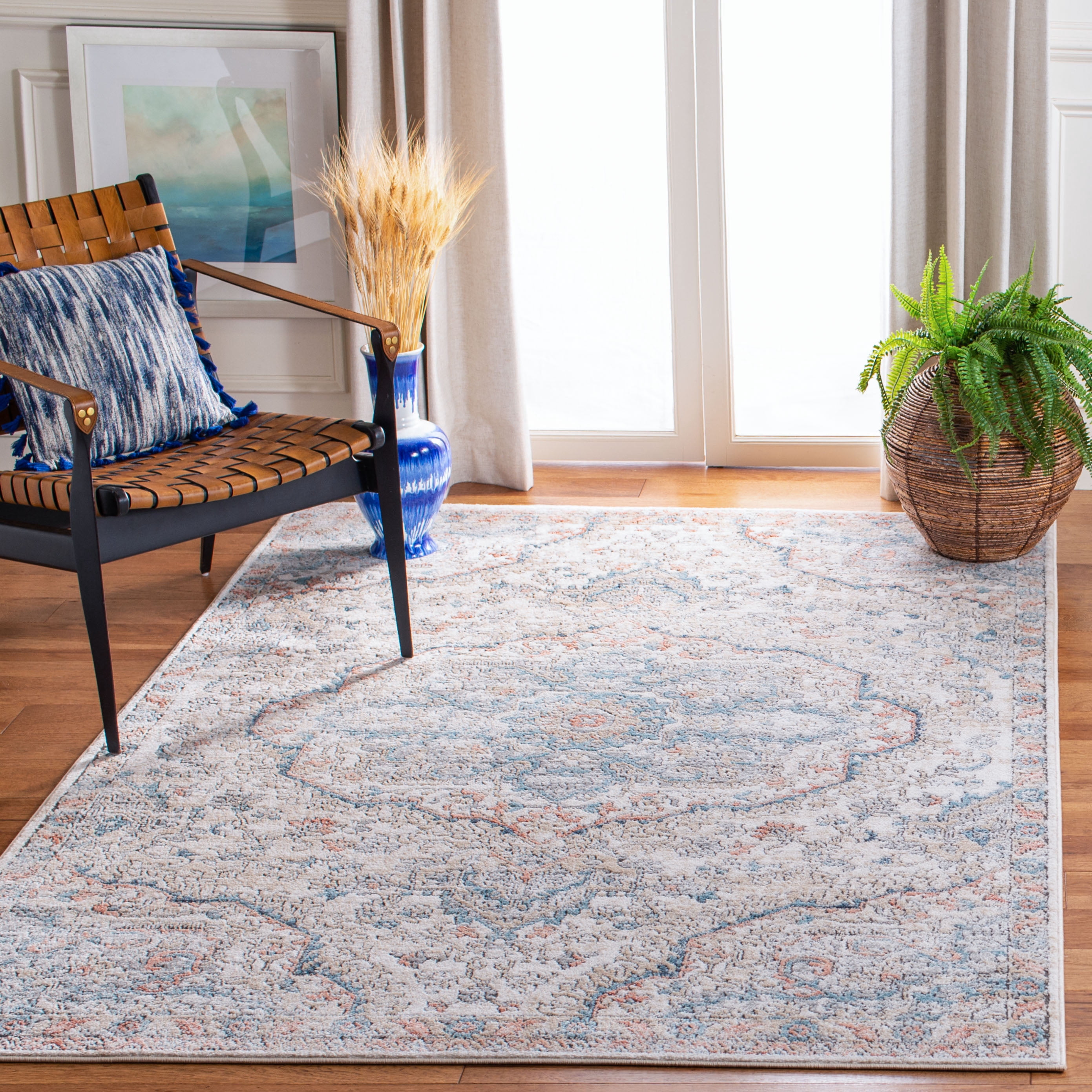 SAFAVIEH Oregon Seachlann Floral Bordered Area Rug, 4' x 6', Grey/Blue