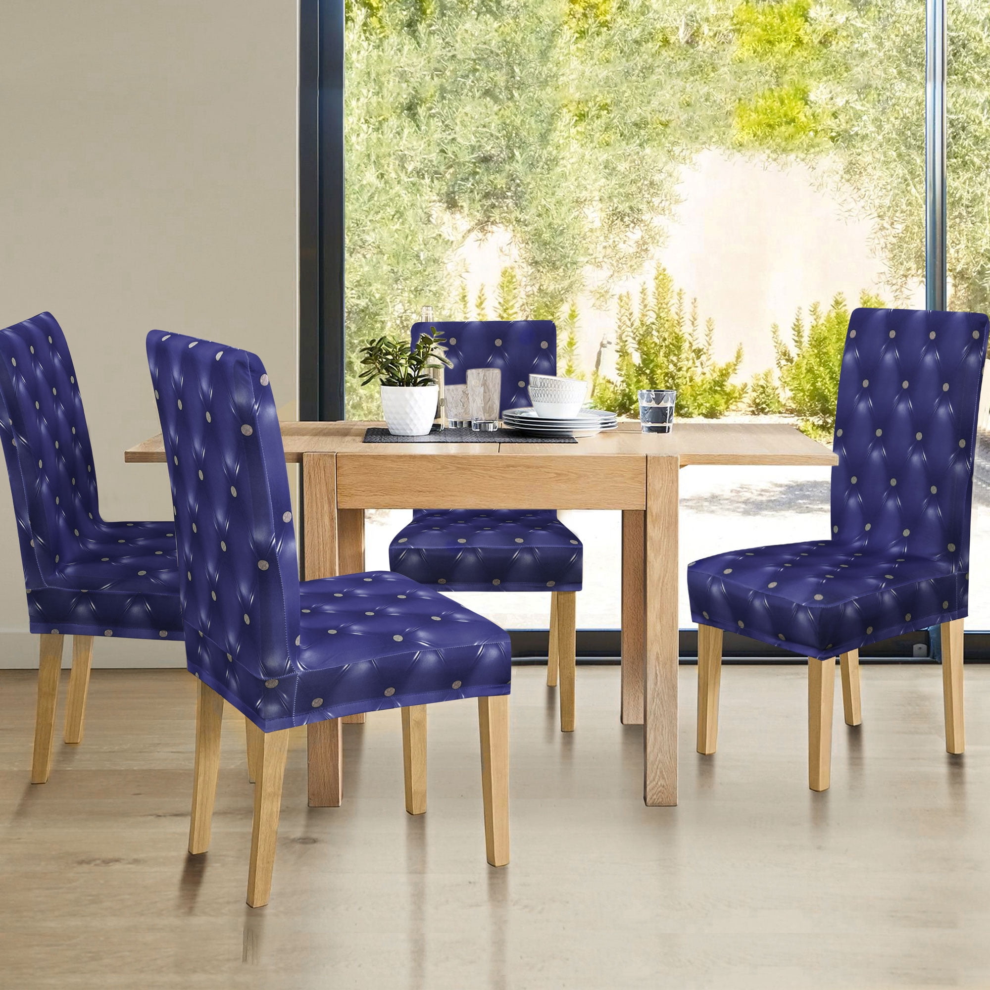 Unique Bargains Stretch Washable Chair Cover for Dining Room Slipcovers Blue