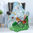 thumbnail image 4 of Cartoon Soft Flannel Fleece Throw Blanket, Spring Landscape with Rainbow Clouds Air Balloons and Bicycle on Daisy Grass, Cozy Plush for Indoor and Outdoor Use, 70" x 90", Multicolor, by Ambesonne, 4 of 5