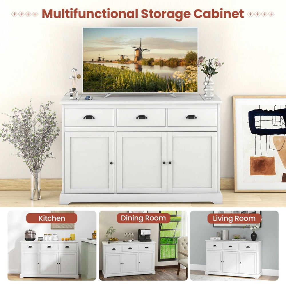 Finihen Kitchen Storage Cabinet, Buffet Sideboard, 3 Drawers Sideboard Buffet Storage with Adjustable Shelves, for Dining Room, Kitchen, Living Room, White Finihen Kitchen Storage Cabinet, Buffet Sideboard, 3 Drawers Sideboard Buffet Storage with Adjustable Shelves, for Dining Room, Kitchen, Living Room, White
