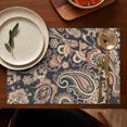 thumbnail image 4 of Artistic Paisley Placemats Set of 6, Flax Linen Table Mats with Heat Resistant Wrinkle Free Finish and Colorful Vintage Bohemian Floral Mandala Designs, 4 of 5