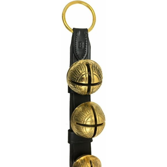 4 Foot Black Leather Solid Brass Sleigh Bell Door Hanger Made in USA Belsnickel