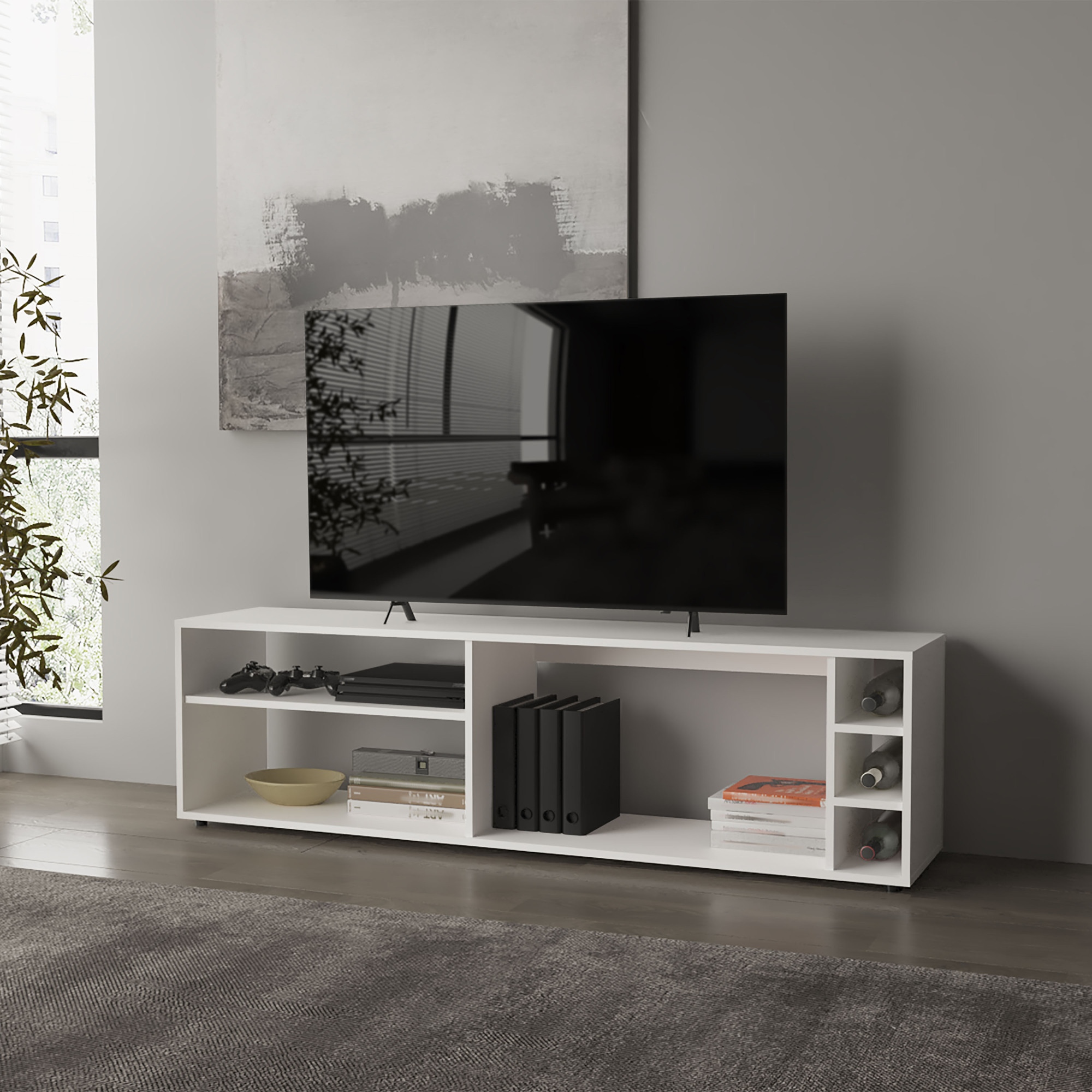 TV Stand for 70" Screen with Open Storage Cube