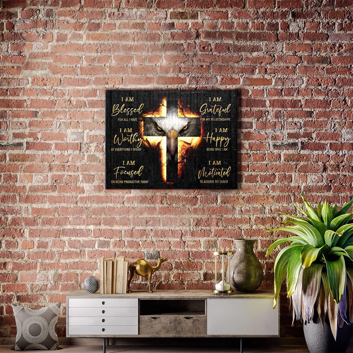 Christian Bald Eagle Canvas Wall Art Scripture Religious Pictures Wall Decor  Bald Eagle Gifts Motivational Quotes Painting for Office Bedroom Bathroom  Living Room Prints Artwork Framed 12