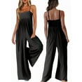 thumbnail image 3 of Jumpsuits for Women Spaghetti Strap Wide Leg Overalls Summer Rompers with Pockets Dark Gray M, 3 of 8