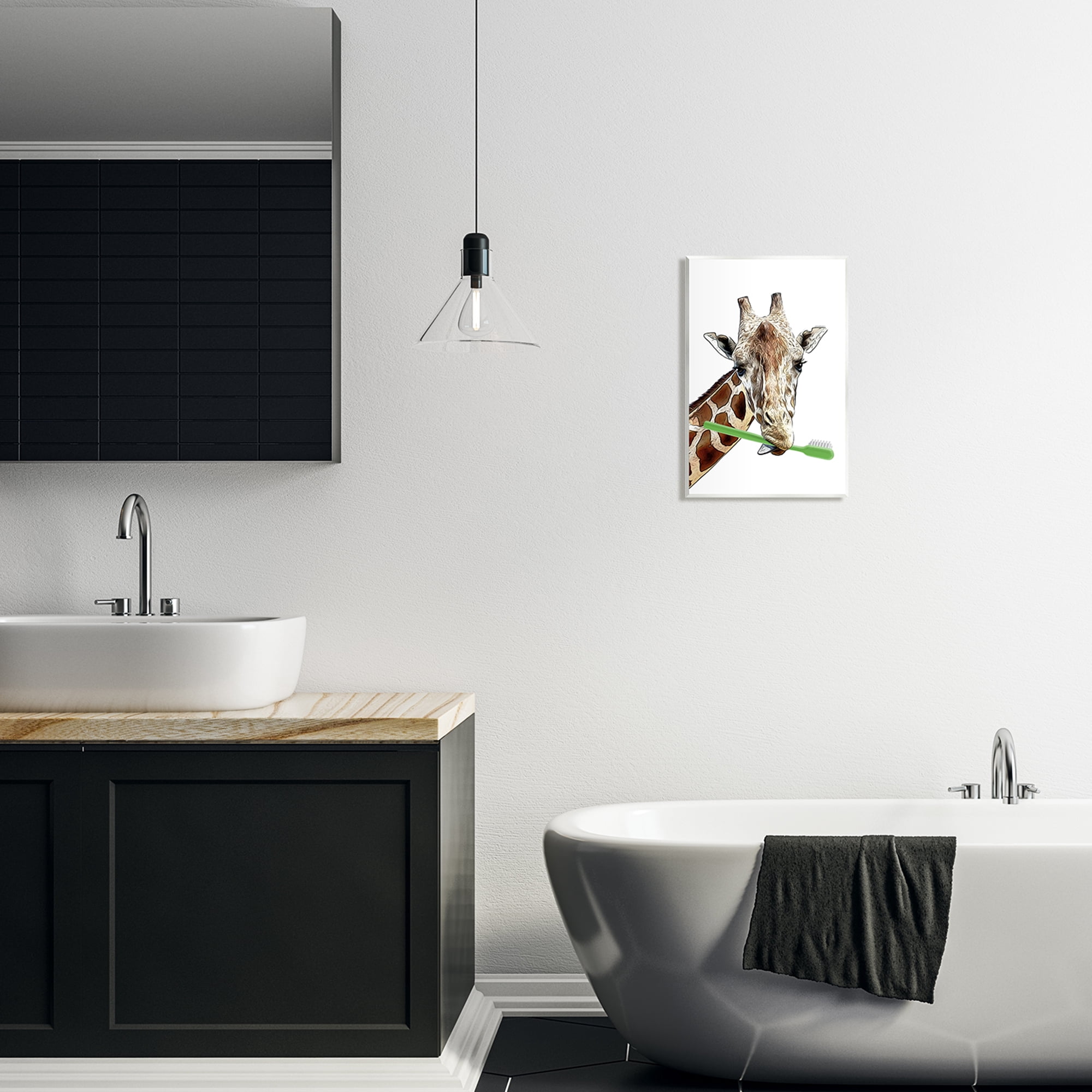 Stupell Industries Giraffe Green Toothbrush Bathroom Animals & Insects Painting Unframed Art Print Wall Art