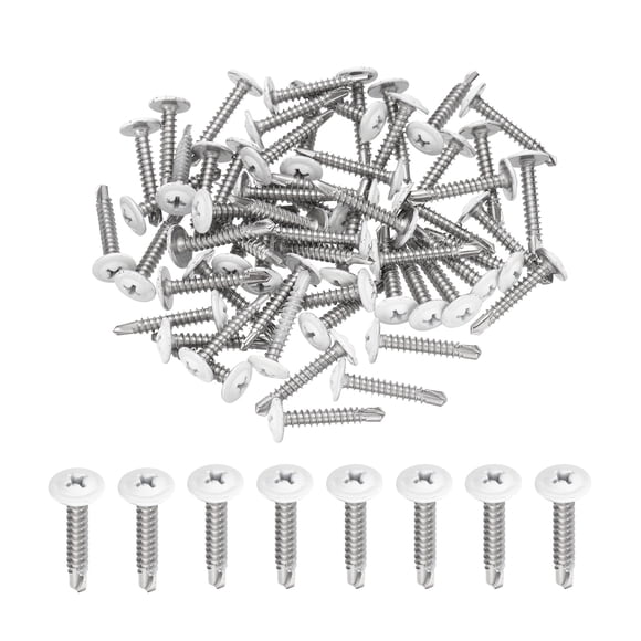 Uxcell 60Pcs M4.2x25mm White Pan Head Self Tapping Screws for Metal, Silver