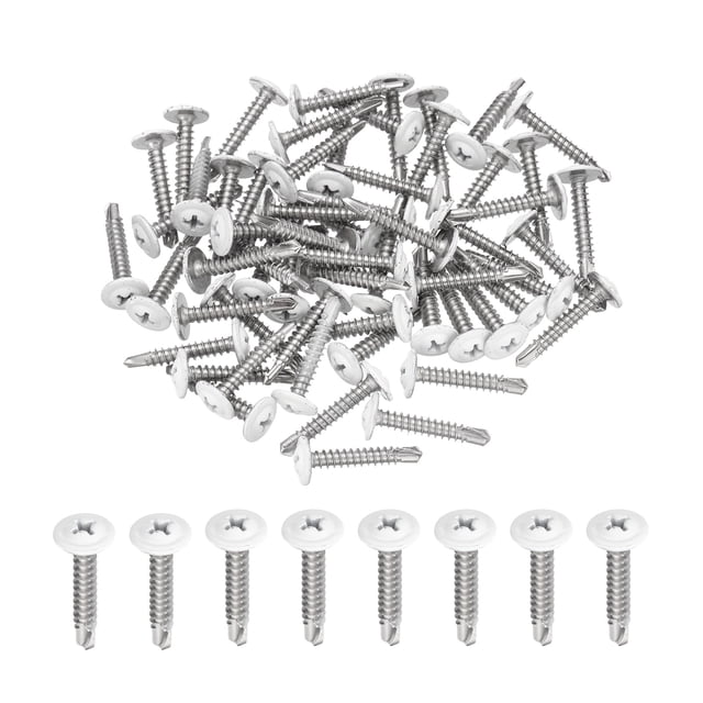 Uxcell 60Pcs M4.2x25mm White Pan Head Self Tapping Screws for Metal, Silver