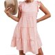 thumbnail image 1 of Summer Dress For Women Plaid Crew Neck Ruffled Sleeveless Tiered Mini Dress, 1 of 5