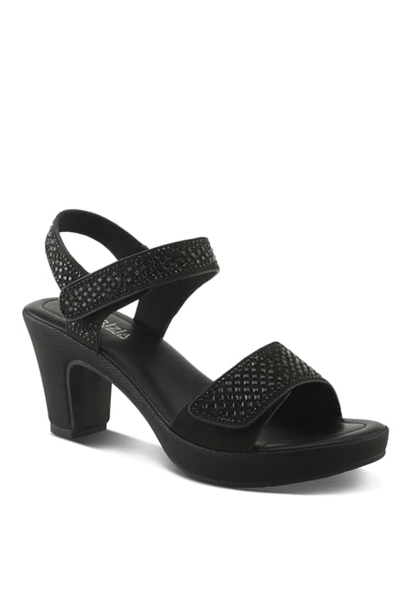 Women's SHINE Hook and Loop Platform Heels - Microsuede Upper, Crystal-Adorned Straps, Adjustable Fit
