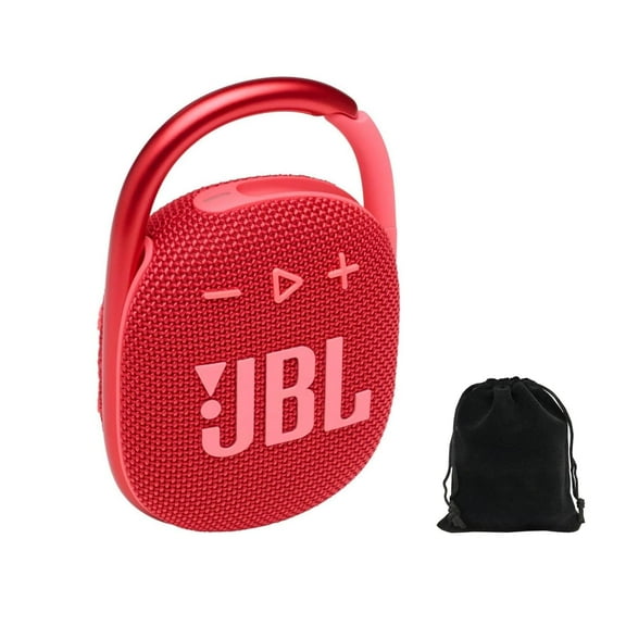 JBL Clip 4 Portable Bluetooth Speaker - Red, IP67 Waterproof, Dustproof, 10 Hours Playtime, Integrated Carabiner, Ultra-Portable Design, Bold Style, Rich Pro Sound, Includes Pouch, JBLCLIP4Red-Pouch