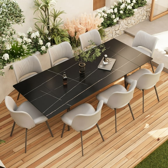 NessCarsti Extendable Dining Table, 62.9"-94.4", Sintered Stone, White, Seats 6-10, for Living Room