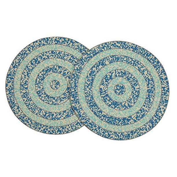 Handmade Round Beaded Placemat For Coffee Table Dining Mixed Teal Beads Pack Of 2 Measure 13 Inches Gathering Thanksgiving Occasional Decoration And Family Parties Celebrations Com Handmade Round Beaded Placemat For, Round Beaded Placemats