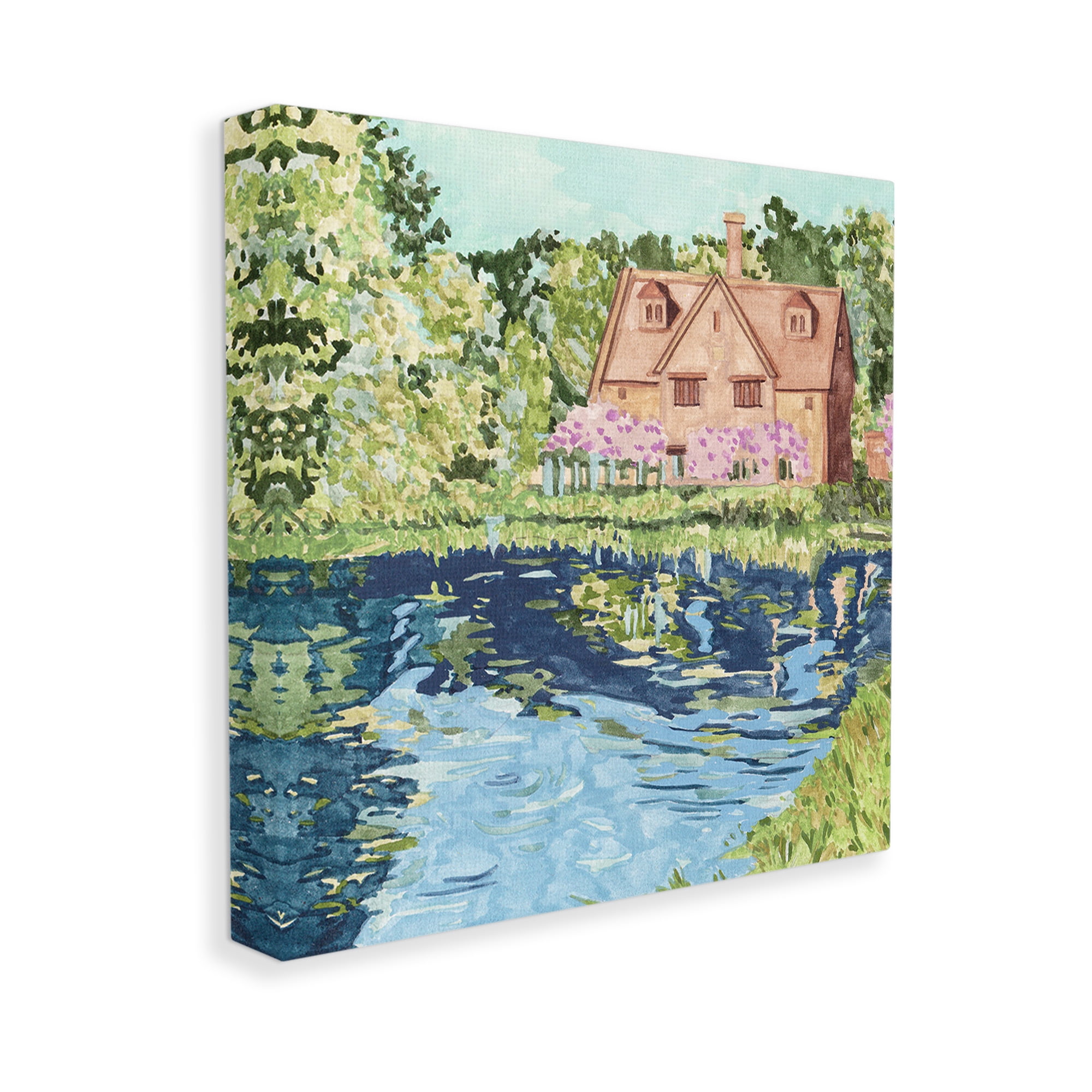 Stupell Industries Country Cottage & Pond Landscape Painting Gallery Wrapped Canvas Art Print Wall Art, 24 x 24