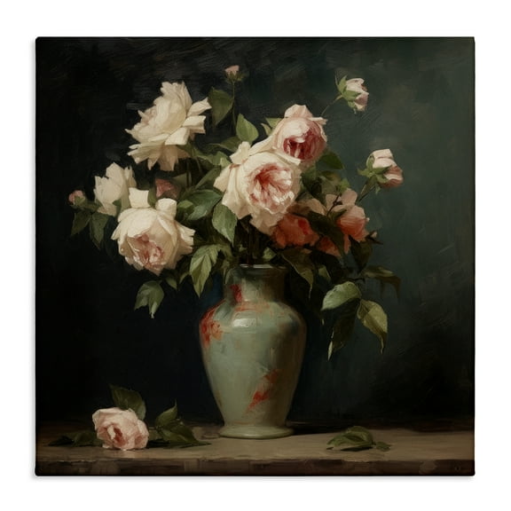 Stupell Industries Vintage Bunches in Vase Plants & Flowers Painting Wrapped Canvas Art Print Wall Art, 17 x 17