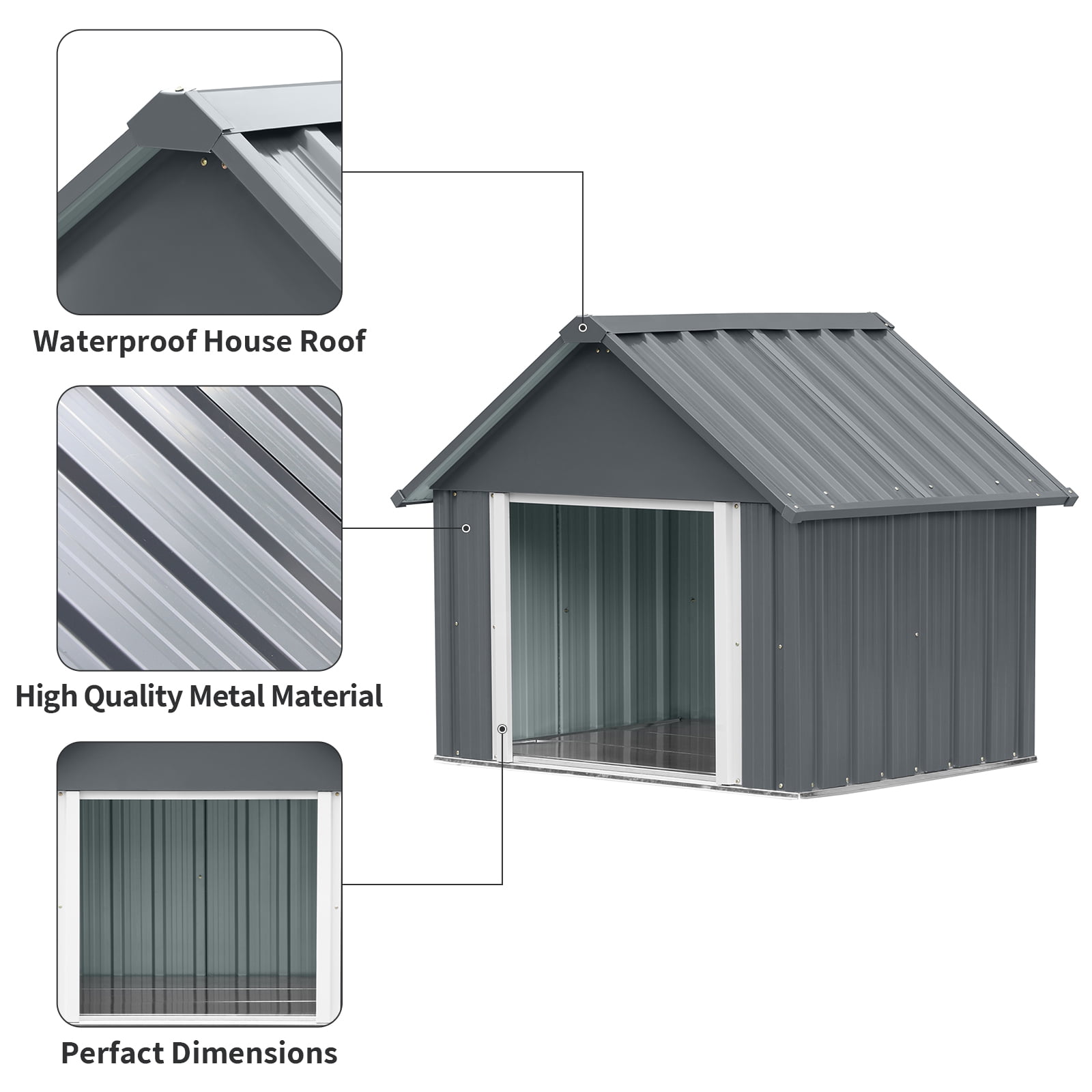Durable Waterproof Metal Dog House for Small to Large Sized Dogs, Indoor Outdoor Insulated Doghouse