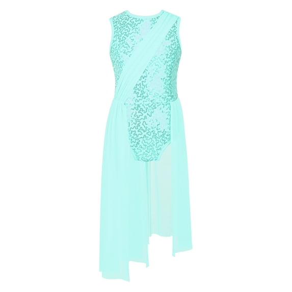 CHICTRY Girls Sequins Dance Gymnastics Leotard with Flowy Wrap Skirt Lyrical Modern Dance Costume