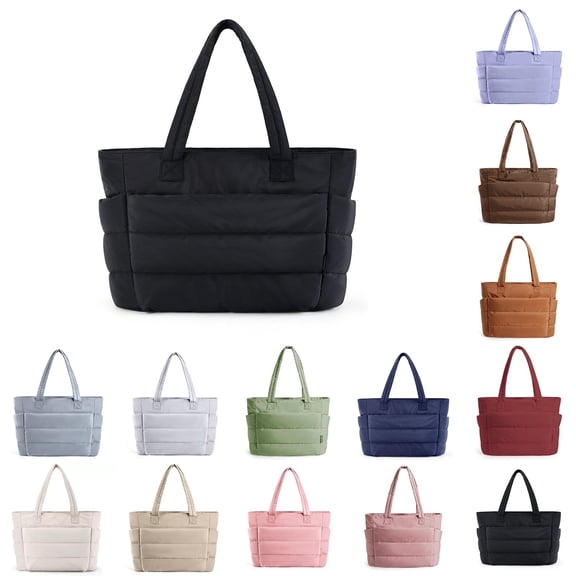 Puffer Tote Bag for Women, Lightweight Large Quilted Tote Bag with Compartments Shoulder Bag Handbags for Travel, Work, Gym 16.1" x 12.21" x 5.51"