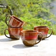 thumbnail image 1 of Studio Pottery Ceramic Soup Cups With Handle Set Of 4 - 350ml, Ombre Red | Maggi Bowls | Cereal Bowls, 1 of 5