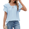thumbnail image 3 of Blusas de Verano para Mujer, con Volantes, Corta, Cuello Redondo, Informales, Plisadas Al Frente, Básicas. Azul M, 3 of 9