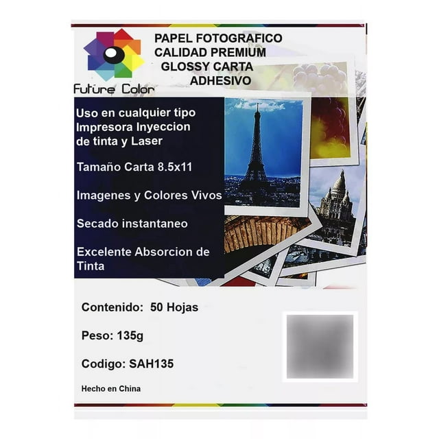 Papel Adhesivo Fotográfico Brillante Carta 135g 100 Hojas