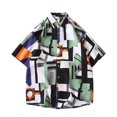 thumbnail image 1 of Camisa Hombre Top de camisa con estampado de solapa de manga corta informal de primavera y verano para hombre (Green, 4XL), 1 of 6